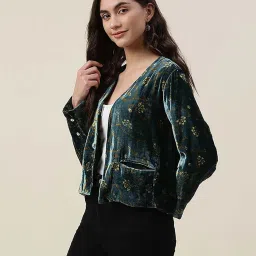 Fabindia Green Floral Print Jacket image 3
