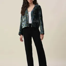 Fabindia Green Floral Print Jacket image 5