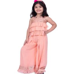Twisha Girls Peach Regular Fit Embroidered Suit Set-picture-3