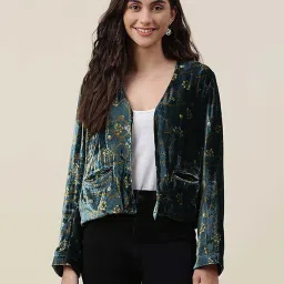 Fabindia Green Floral Print Jacket image 1
