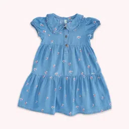 Pantaloons Baby Blue Cotton Floral Print Dress-picture-17
