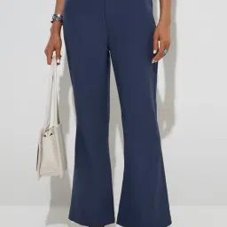 Wardrobe by Westside Navy Bootcut Mid-Rise Trousers-picture-32