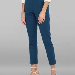 Janasya Teal Regular Fit Mid Rise Pants image 3
