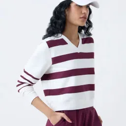 Studiofit by Westside Plum Striped Cotton-Blend T-Shirt-image-47