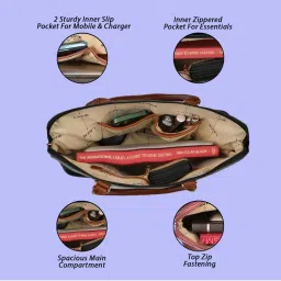 Lavie Hilite Module Black Synthetic Solid Laptop Tote Handbag image 3