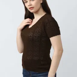 Van Heusen Brown Self Pattern Top image 3