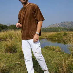 Campus Sutra Men Checked Round Neck Cotton Oversized T-shirt image 2