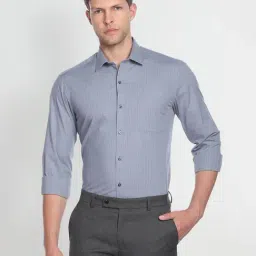 Arrow Grey Cotton Slim Fit Checks Shirt-picture-16