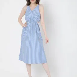 Vero Moda White & Blue Striped Fit & Flare Dress-picture-22