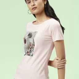Honey by Pantaloons Peach Cotton Printed T-Shirt image 3