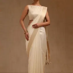 Soch Beige Woven Design Saree With Unstitched Blouse-image-15