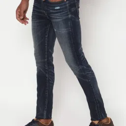 American Eagle Navy Cotton Skinny Fit Distressed Jeans image 3