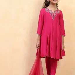 Biba Girls Embroidered Panelled Sequinned Kurta With Dupatta image 2