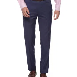 Van Heusen Navy Slim Fit Self Pattern Flat Front Trousers image 1