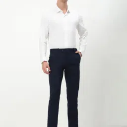 showoffff SHOWOFF Navy Slim Fit Solid Trousers image 5