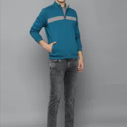 Louis Philippe Blue Regular Fit Striped SweatShirt image 5