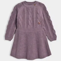 Miarcus Girls Mauve Cotton Knitted Regular Fit Casual Dress-image-42