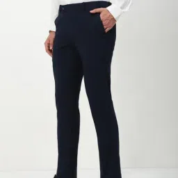 showoffff SHOWOFF Navy Slim Fit Solid Trousers image 4