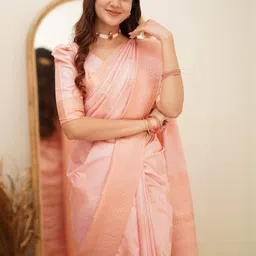 you shop we ship Woven Design Zari Silk Blend Handloom Saree image 3