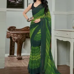 Satrani Light Green & Dark Green Striped Saree With Unstitched Blouse-image-18