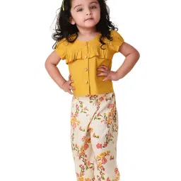 Fabindia Kids Mustard & White Floral Print Top with Pants-picture-11