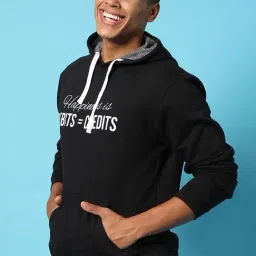 Campus Sutra Black Cotton Regular Fit Printed Hooded Sweatshirt-picture-22