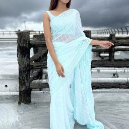 Saree Mall Blue Embellished Saree With Unstitched Blouse-picture-18