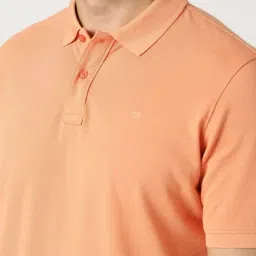 Peter England Peach Cotton Regular Fit Polo T-Shirt image 4
