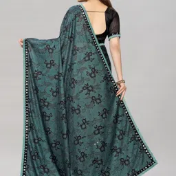 Satrani Black Floral Print Saree With Unstitched Blouse image 2