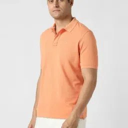 Peter England Peach Cotton Regular Fit Polo T-Shirt image 3
