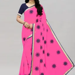 Satrani Pink Embroidered Saree With Unstitched Blouse image 1