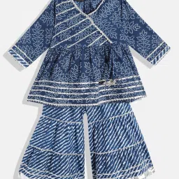 READIPRINT FASHIONS Kids Navy & White Printed Kurta With Sharara image 1