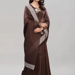 Satrani Brown Saree With Unstitched Blouse image 4