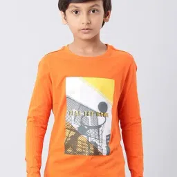 Indian Terrain Kids Orange Cotton Printed Full Sleeves T-Shirt-picture-24