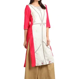 W Off White Round Neck Printed Kurta image 4