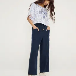 Bombay Paisley by Westside Navy High-Rise Cotton Blend Trousers image 3
