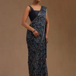 Soch Navy Blue Georgette Printed Saree with Unstitched Blouse image 3