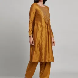 Folksong By W Yellow Zari Work A Line Kurta image 4