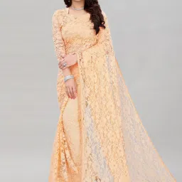 Satrani Cream Embroidered Saree With Unstitched Blouse image 1