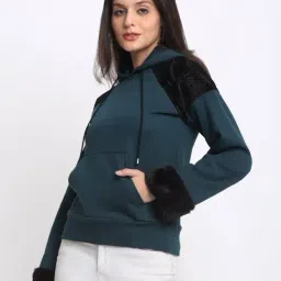 SHAYE Teal Fleece Solid Sweatshirt image 4