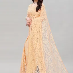 Satrani Cream Embroidered Saree With Unstitched Blouse image 3