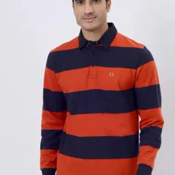JadeBlue Red & Navy Cotton Slim Fit Striped T-Shirt image 2