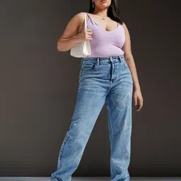 FREAKINS Women Cotton Plus Size Straight Fit High-Rise Light Fade Jeans-picture-20