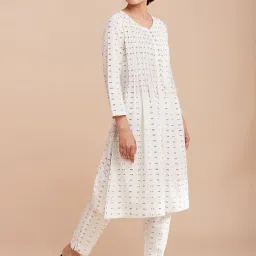 Folksong By W Off-White Cotton Printed A Line Kurta image 4