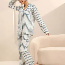 Libas Off white Striped Pyjamas Set image 3