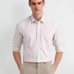 Arrow White Cotton Slim Fit Striped Shirt-picture-22