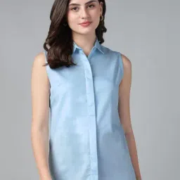 Hancock Sky Blue Cotton Solid Shirt-image-18