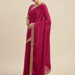 Satrani Magenta Embellished Saree With Unstitched Blouse image 3