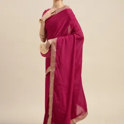 Satrani Magenta Embellished Saree With Unstitched Blouse image 4