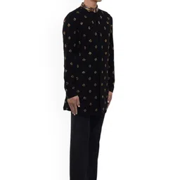 SDS By Kushal Shah Geometric Embroidered Mandarin Collar Beaded Cotton Kurta With Trouser image 3